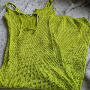 Green Ribbed Sleeveless Tank Top with Tie Front